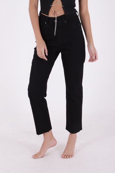 Pantaloni Denim Mom Fit cu Crac fara Cusaturi 764
