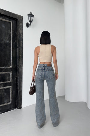 Kesik Paça Straight Fit Kot Pantolon 7070