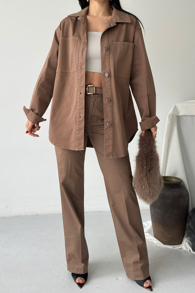 Düğmeli Oversize Kot Gömlek 6080