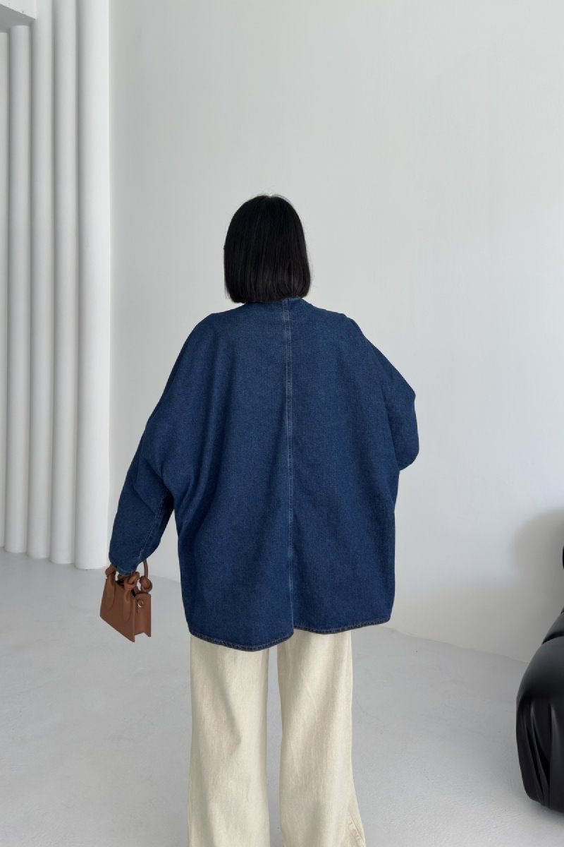 Jachetă Denim Oversized cu Mâneci Liliac 6059