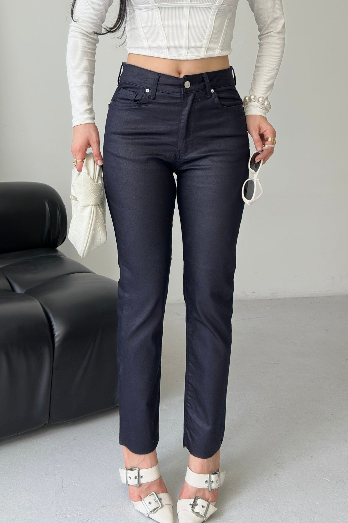 Mom Fit Kaplama Deri Pantolon 7072