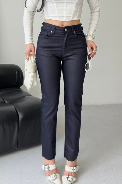 Mom Fit Kaplama Deri Pantolon 7072