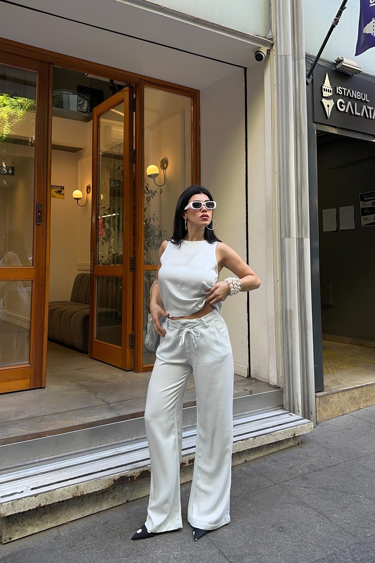 Set de bluză fără mâneci și pantaloni relaxați cu șiret 3214