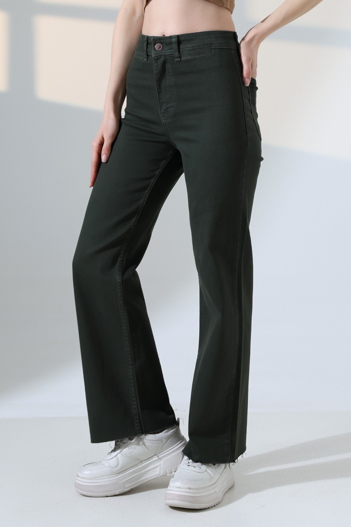 Pantalon Denim Palazzo cu Buzunare Decorative 1710