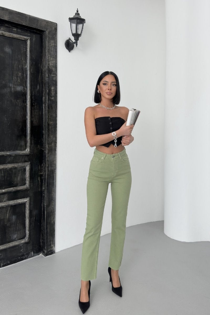 Pantaloni Denim Mom Fit cu Crac fara Cusaturi 764
