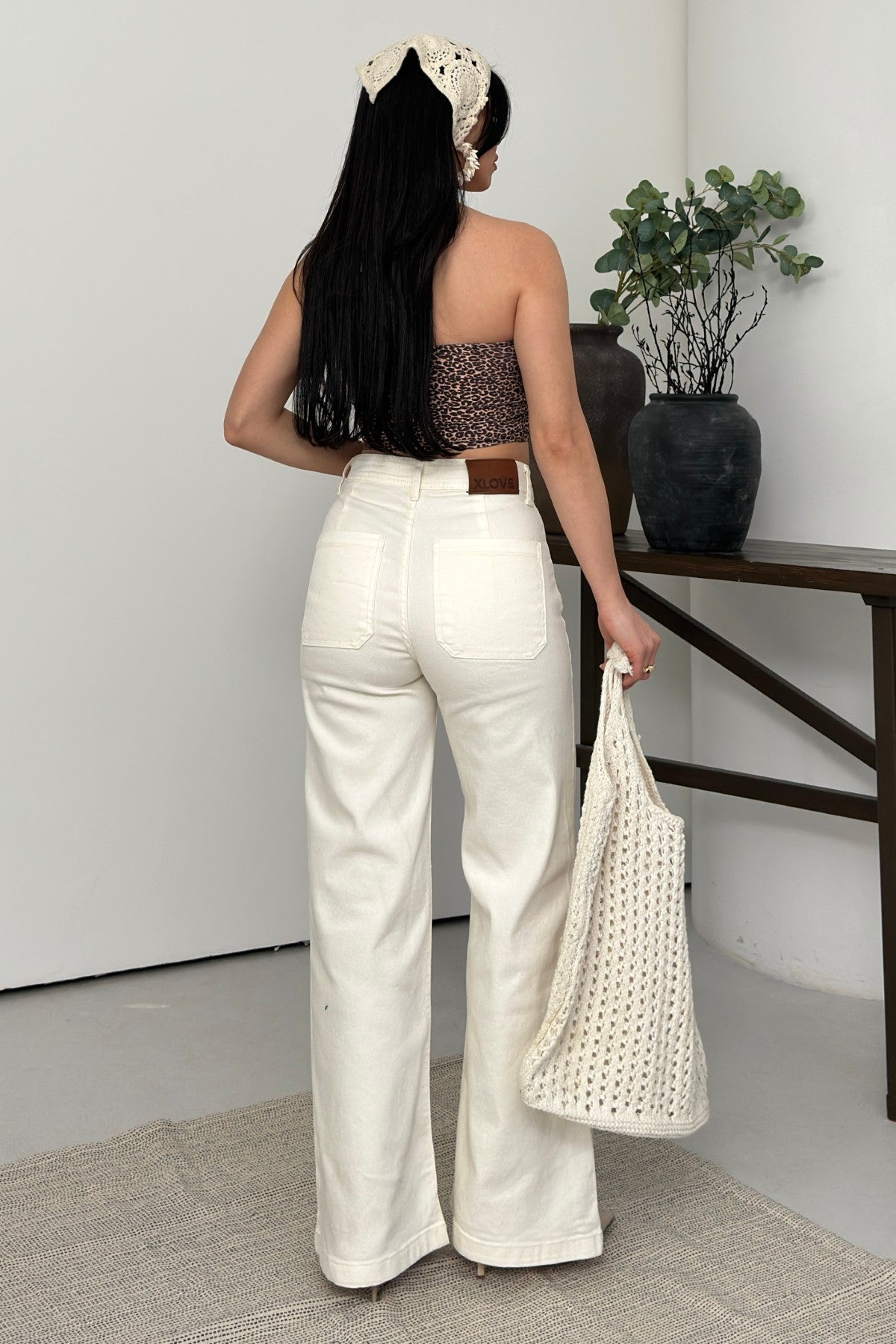 Pantalon Denim Detaliu cu Buzunar Fata 7079