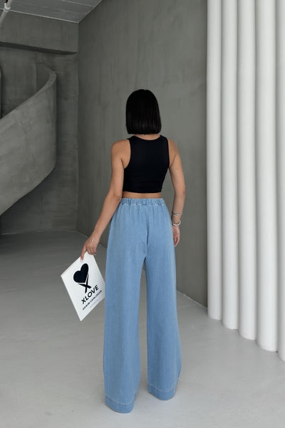 Pantalon Palazzo cu Talie Elastica 7076