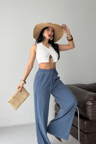 Pantaloni Palazzo cu Talie Elastica HS708