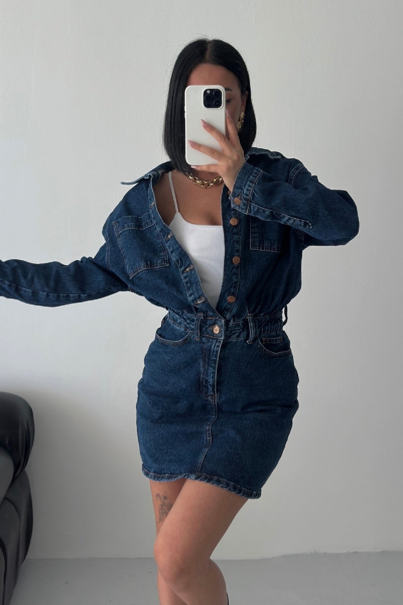 Rochie Denim Mini cu Nasturi 3027