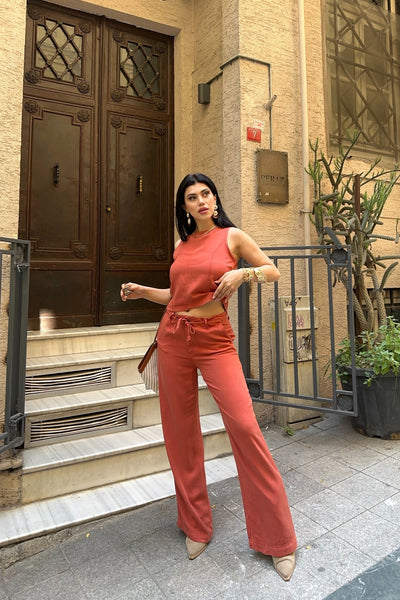 Set Bluz fără Mâneci și Pantaloni Relax cu Șnur 3214