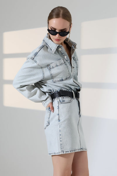 Rochie Denim Mini cu Nasturi 3027