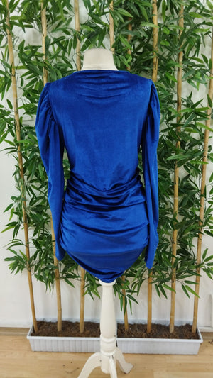 Rochie de damă din catifea cu mânecă lungă, decolteu înfășurat și pliuri laterale, 31039