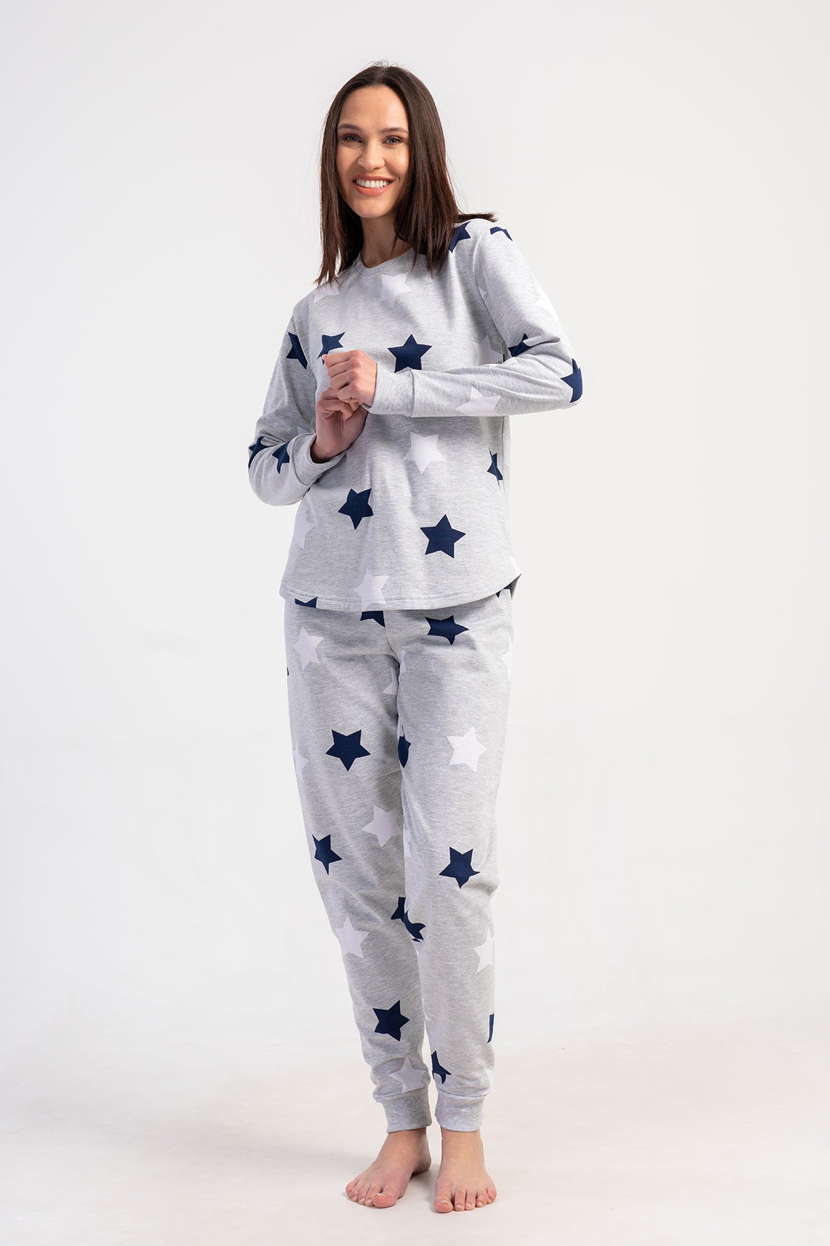 SET PIJAMALE DAMĂ DIN BUMBAC, 2 FIRE, MĂRIME XXL, GÂT ROTUND, MÂNECĂ LUNGĂ, TIV OVAL ȘI MANȘETE - ROZ