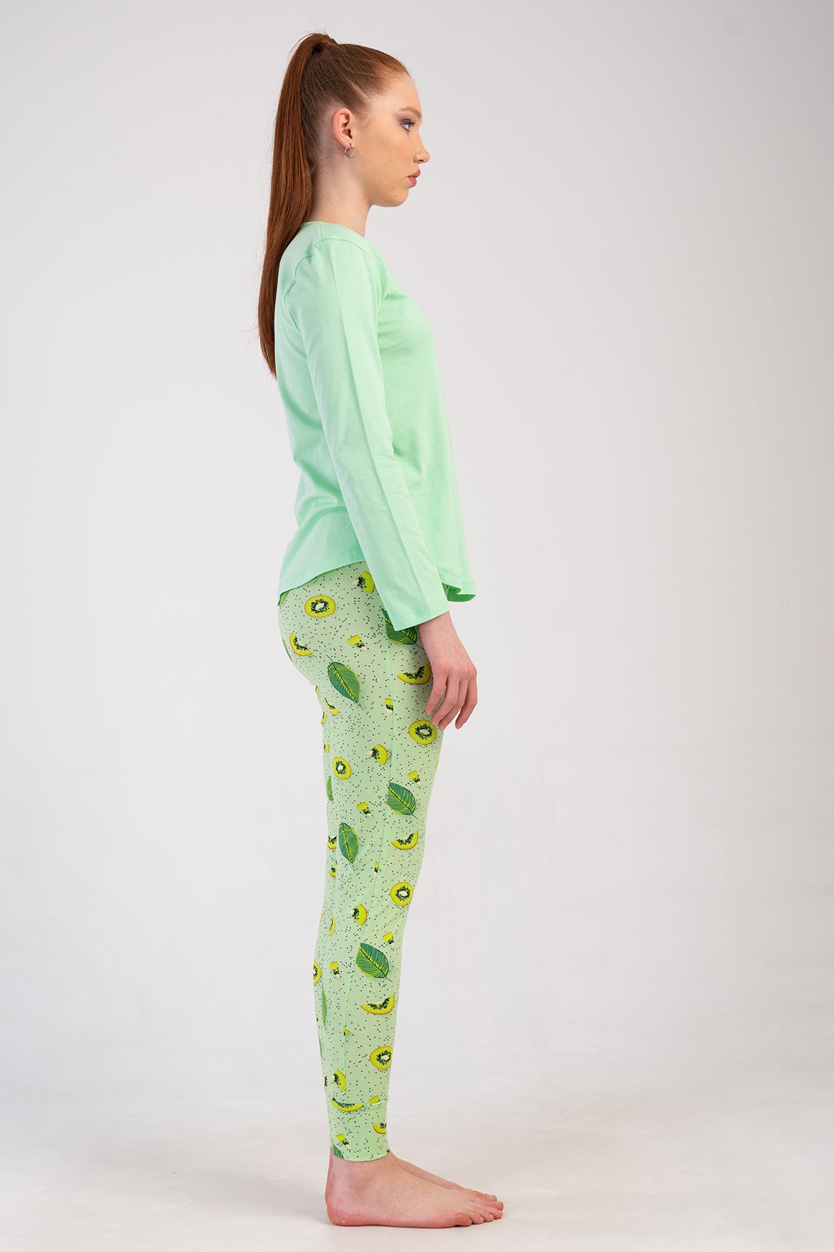 Pijama damă LYC SUPREM guler rotund mânecă lungă tiv oval manșete tip colanți - VERDE