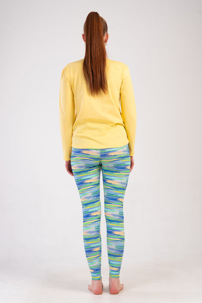 SET PIJAMA DE DAMĂ, COLANȚI, DEDECUP OVAL, MÂNECĂ LUNGĂ, GÂT ROTUND, LYC SUPREM - GALBEN