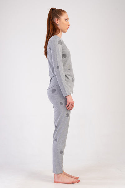 KADIN P.SUPREM O YAKA UZUN KOL ETEGI OVAL PIJAMA TAKIM - GRAY MELANGE