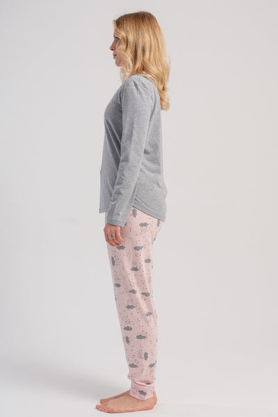 KADIN P.SUPREM O YAKA UZUN KOL ETEGI OVAL MANSETLI PIJAMA TAKIM - GRAY MELANGE