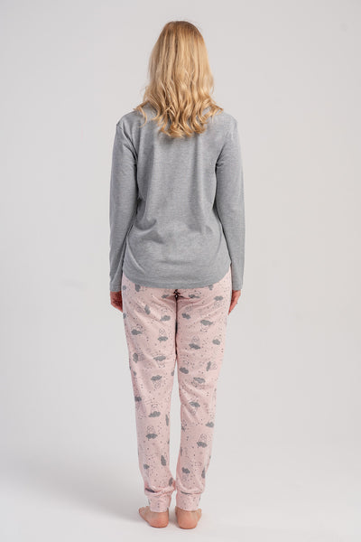 KADIN P.SUPREM O YAKA UZUN KOL ETEGI OVAL MANSETLI PIJAMA TAKIM - GRAY MELANGE