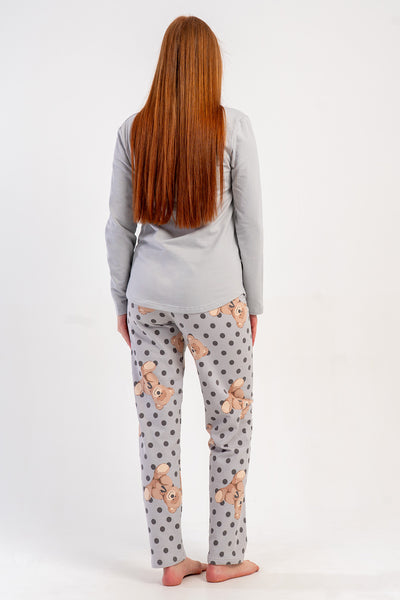 PIJAMA DAMĂ, DINDOU CU DOUĂ FIRE, GÂT ROTUND, MÂNECĂ LUNGĂ, TIV OVAL - GRI