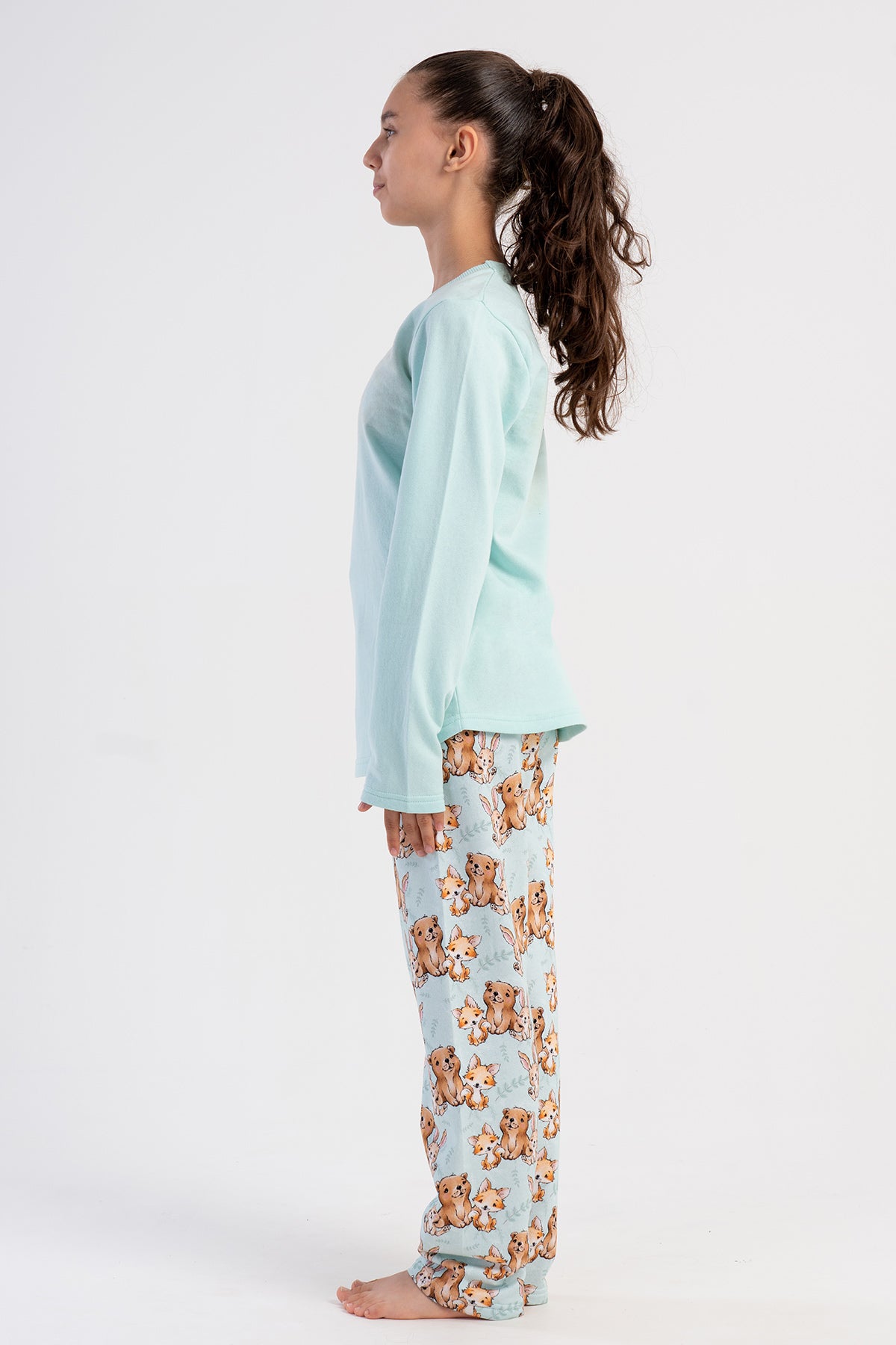 SET PIJAMA FATA, 2 FIRE, GUL ROTUND, MANECA LUNGA, TAIETURA OVALA (7-8/13-14) - VERDE MINT