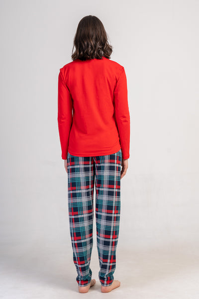 SET DE PIJAMA OVALĂ CU FUSTĂ ȘI MÂNECĂ LUNGĂ LYC SUPREM PENTRU DAMĂ - ROȘU NOU