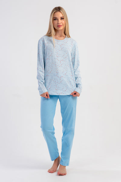 SET PIJAMA DAMA P.SUPREM DECOLTEU ROTUND MÂNECĂ LUNGĂ CU TIV OVAL - ALBASTRU