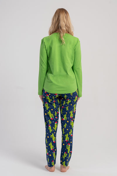 Pijama damă cu mânecă lungă, guler rotund și tiv oval P.SUPREM - VERDE ÎNCHIS