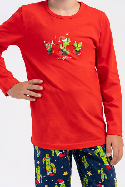COSTUM DE PIJAMA BĂIEȚI CU MÂNECĂ LUNGĂ ȘI GULER ROTUND P.SUPREM (5-6/13-14) - ROȘU NOU