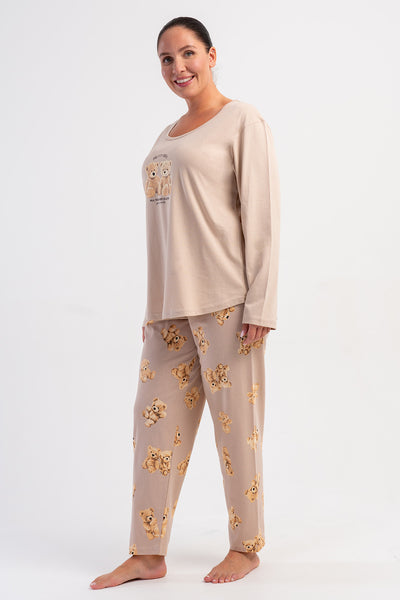 SET PIJAMALE DAMA P.SUPREM XXL, GULER ROTUND, MÂNECĂ LUNGĂ, TIV OVAL - ROZ DESCHIS