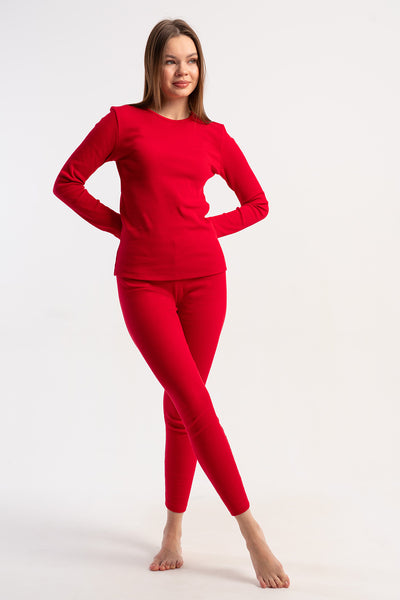 SET DE LENJERIE DE CORP DAMĂ CU MÂNECĂ LUNGĂ ȘI PANTALONI LUNGI, CASCSCORSE - ROȘU