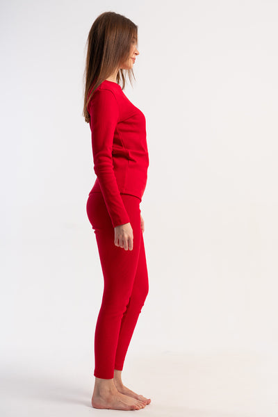 SET DE LENJERIE DE CORP DAMĂ CU MÂNECĂ LUNGĂ ȘI PANTALONI LUNGI, CASCSCORSE - ROȘU