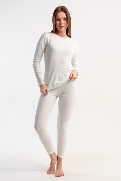 SET DE LENJERIE DE CORP DAMĂ TERMICĂ, MÂNECĂ LUNGĂ, PANTALONI LUNGI - ALB