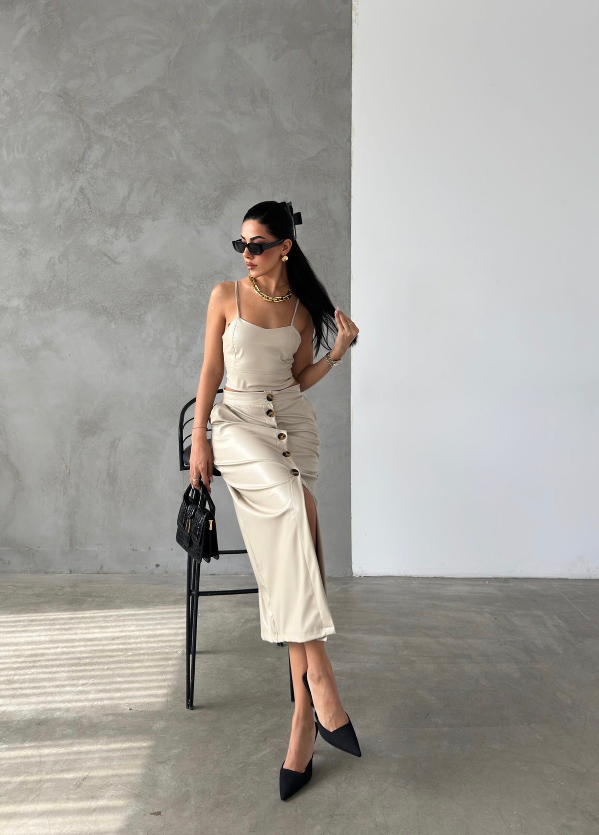 Beige Leather Handled Crop