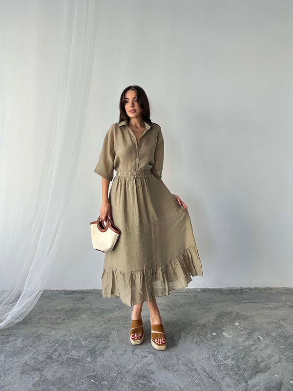 Set fustă kaki din Tencel