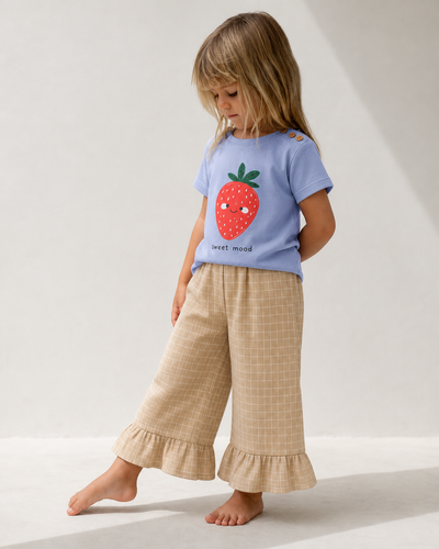 Kız Bebek Fırfırlı Paça Pantolon | 6 Ay–4 Yaş | Müslin & Pötikare | Bej & Mavi | RG379 - MAVİ