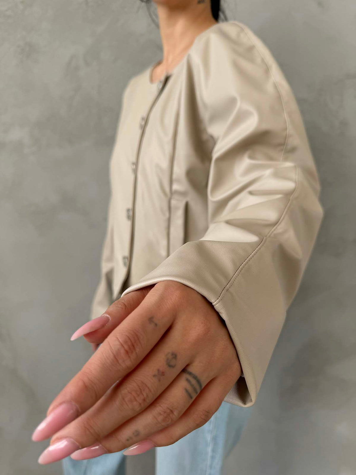Beige Crossover Leather Jacket