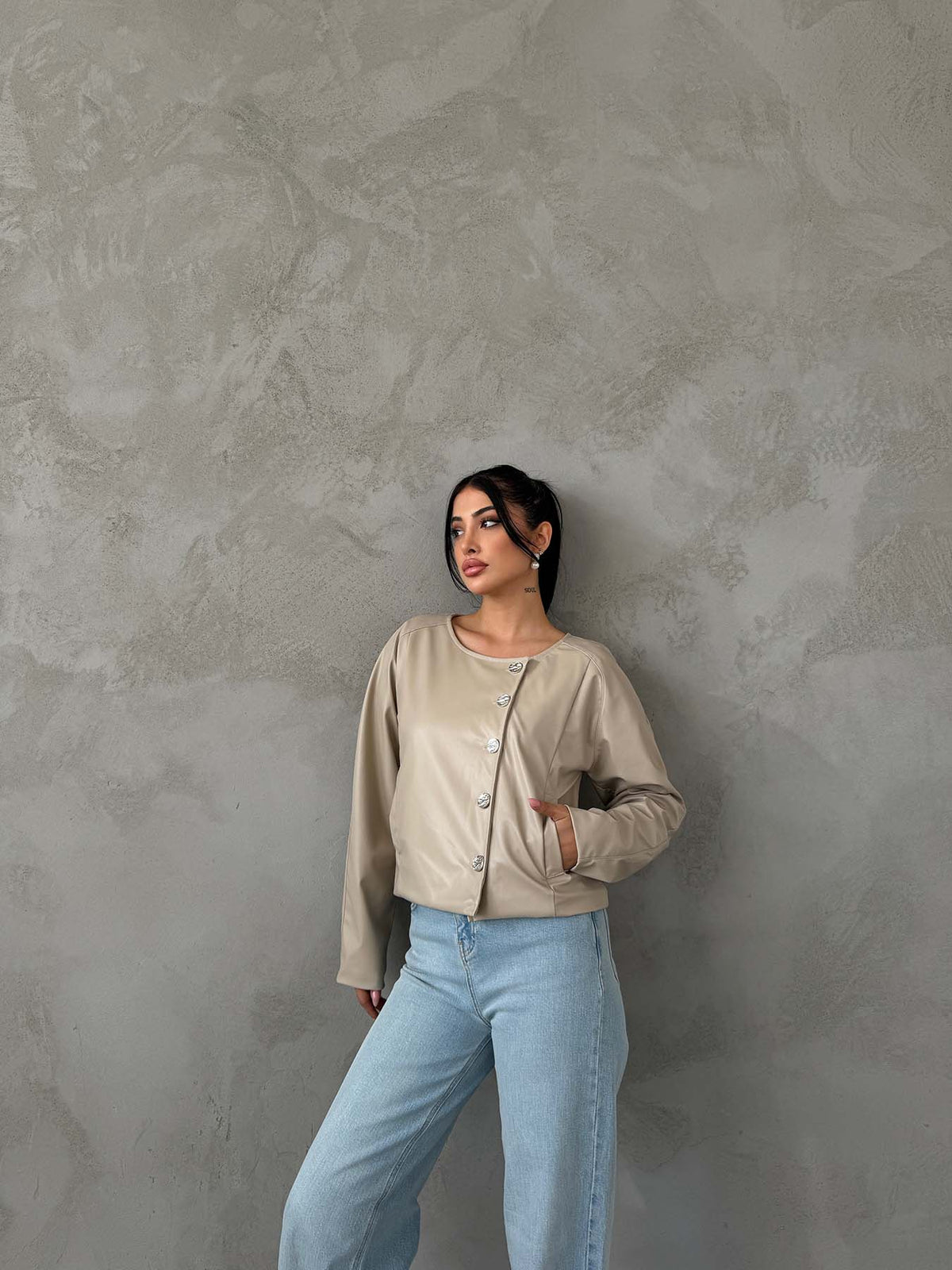 Beige Crossover Leather Jacket