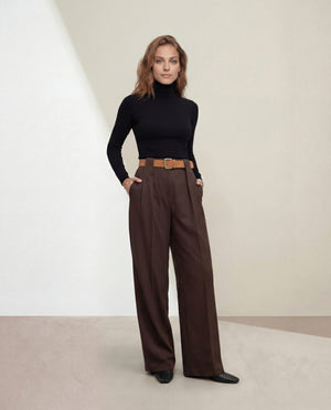 Pantaloni Palazzo de culoarea cafelei cu curea