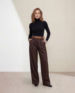 Pantaloni Palazzo de culoarea cafelei cu curea
