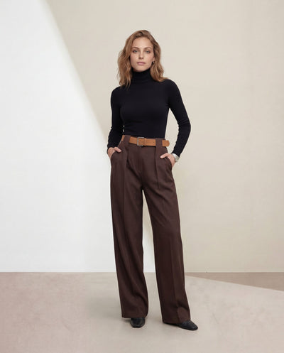 Pantaloni Palazzo de culoarea cafelei cu curea