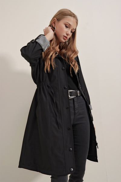 5808 Trențcoat cu Cordon - Negru