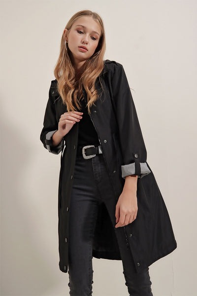 5808 Trențcoat cu Cordon - Negru