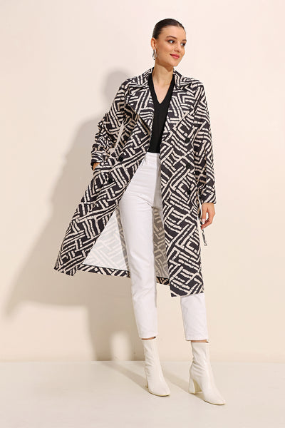 5853 Trench Guler Cruce Imprimeu - Negru Mediu