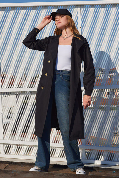 5853 Double-Breasted Trench Coat - Black