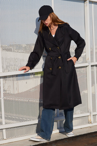 5853 Double-Breasted Trench Coat - Black