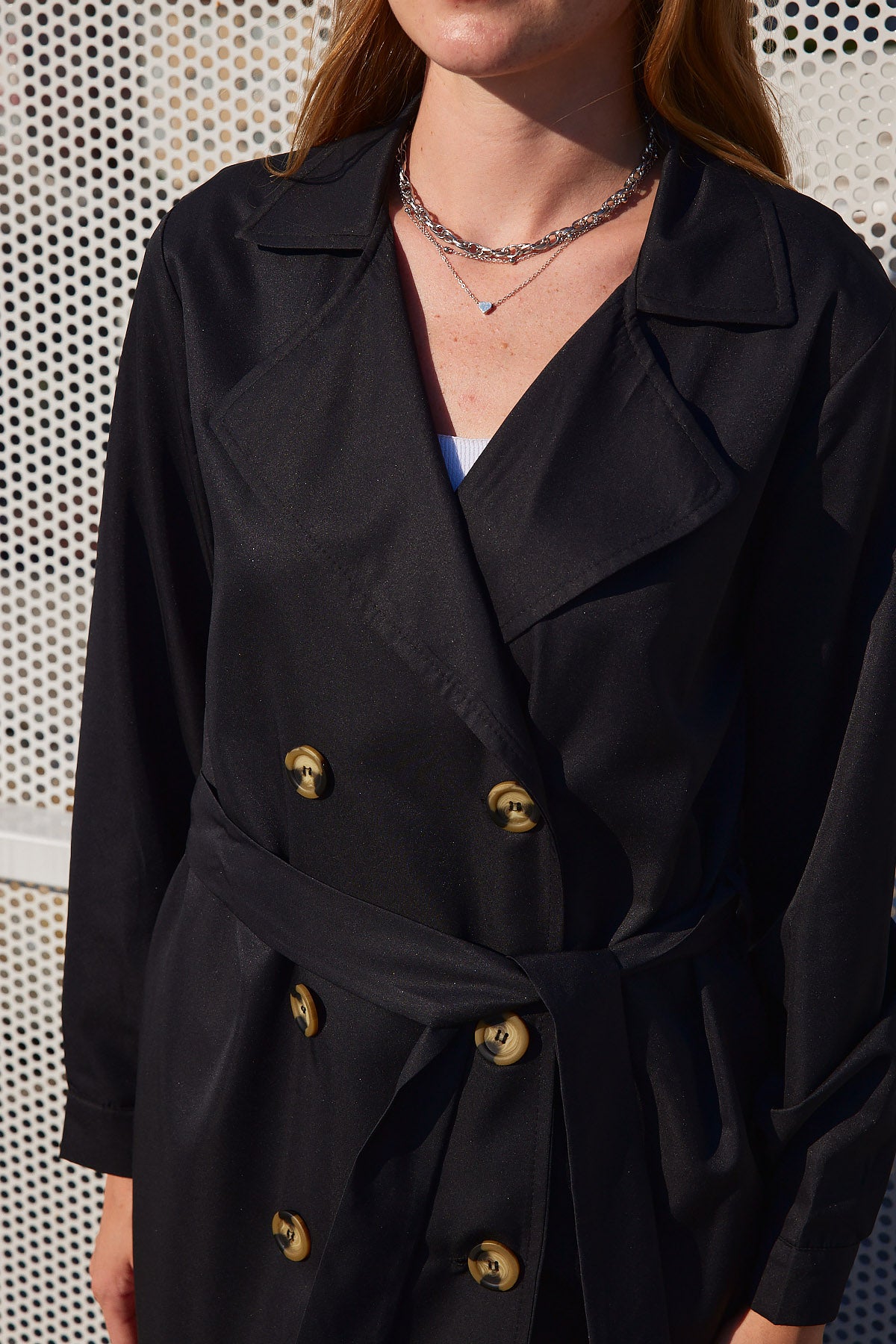 5853 Double-Breasted Trench Coat - Black