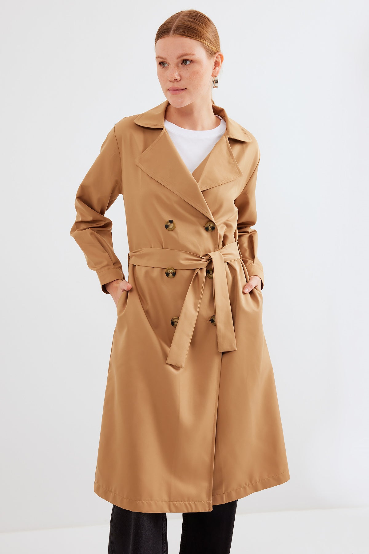 5853 Trenchcoat cu Guler Cruce - Taupe