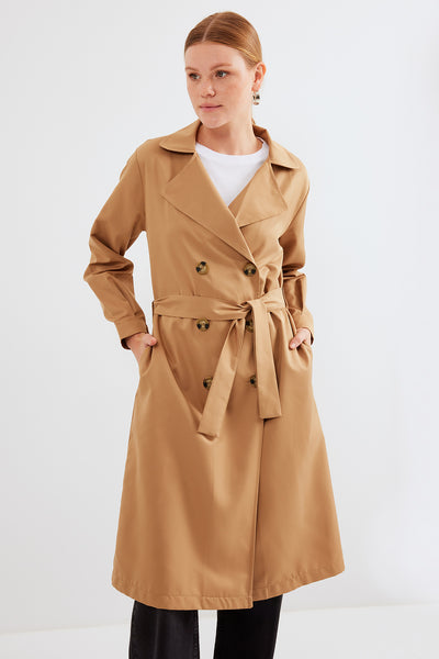 5853 Trenchcoat cu Guler Cruce - Taupe