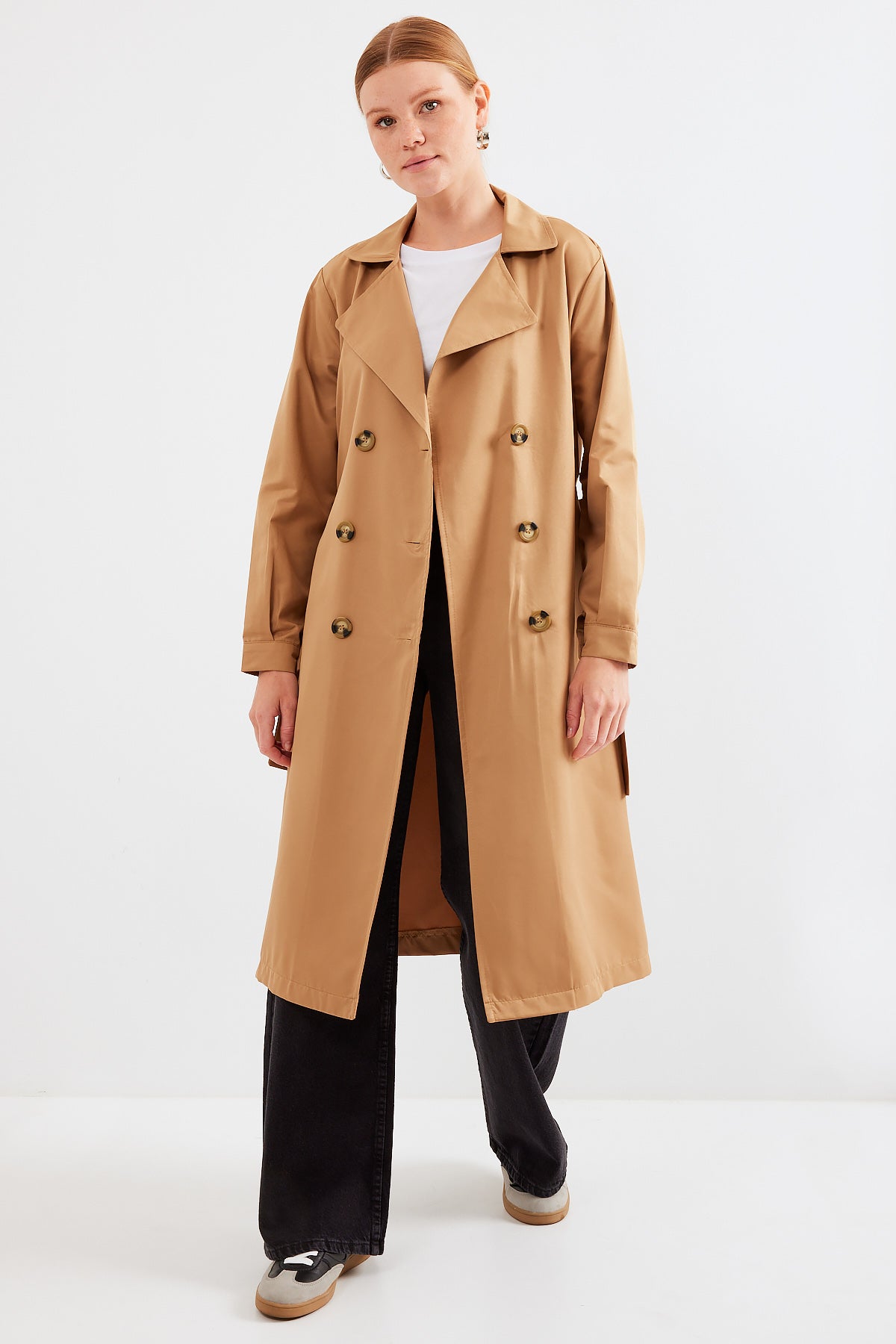 5853 Trenchcoat cu Guler Cruce - Taupe