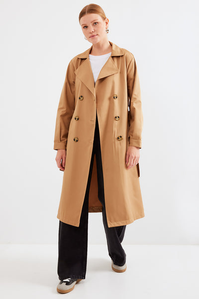 5853 Trenchcoat cu Guler Cruce - Taupe
